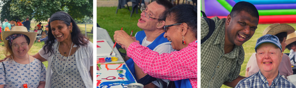 Three images of smiling people enjoying a nice day outside